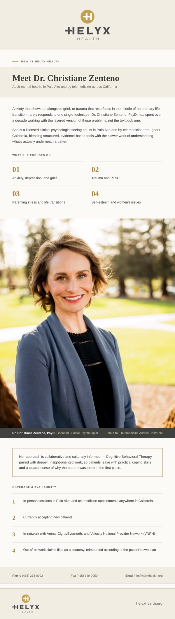 Dr. Christiane Zenteno Now Offering Telemedicine Appointments Across California and In-Person Sessions in Palo Alto