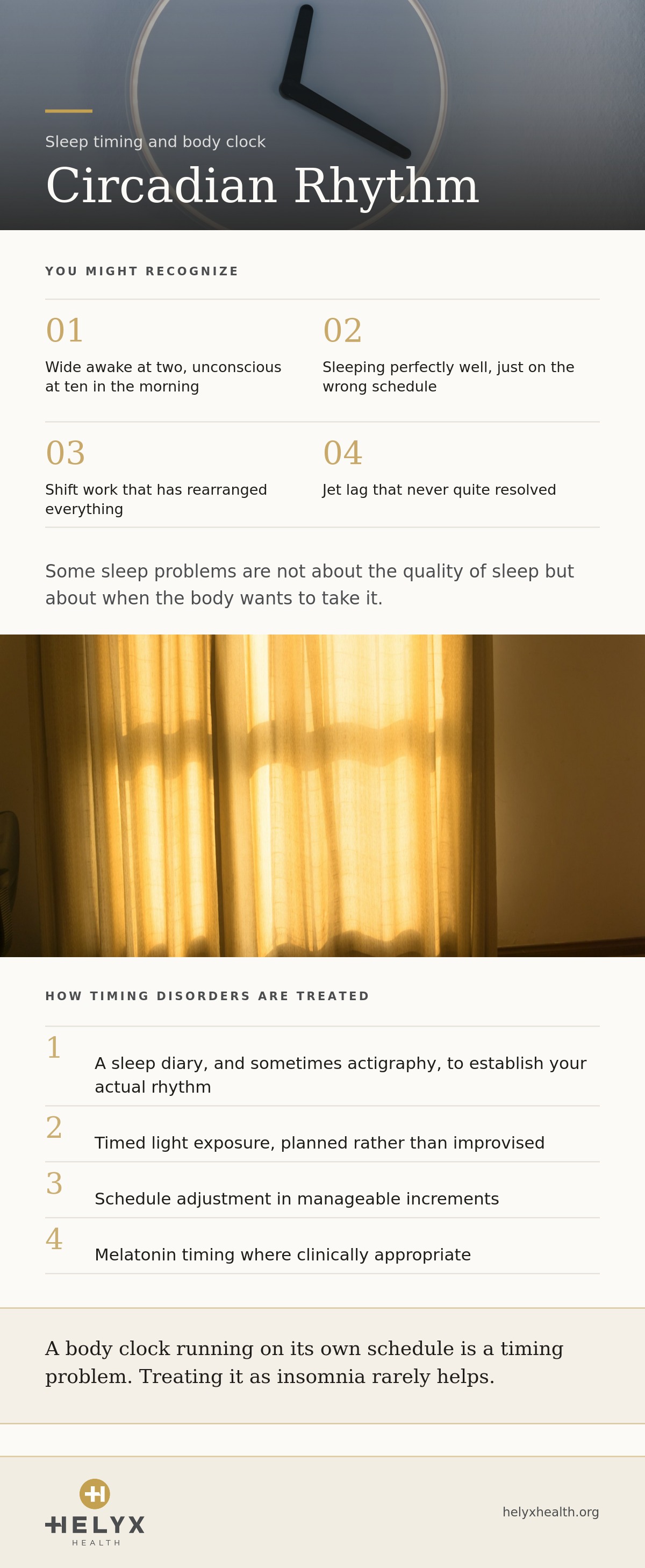 Circadian rhythm sleep disorder treatment at Helyx Health, showing what to expect and what care involves