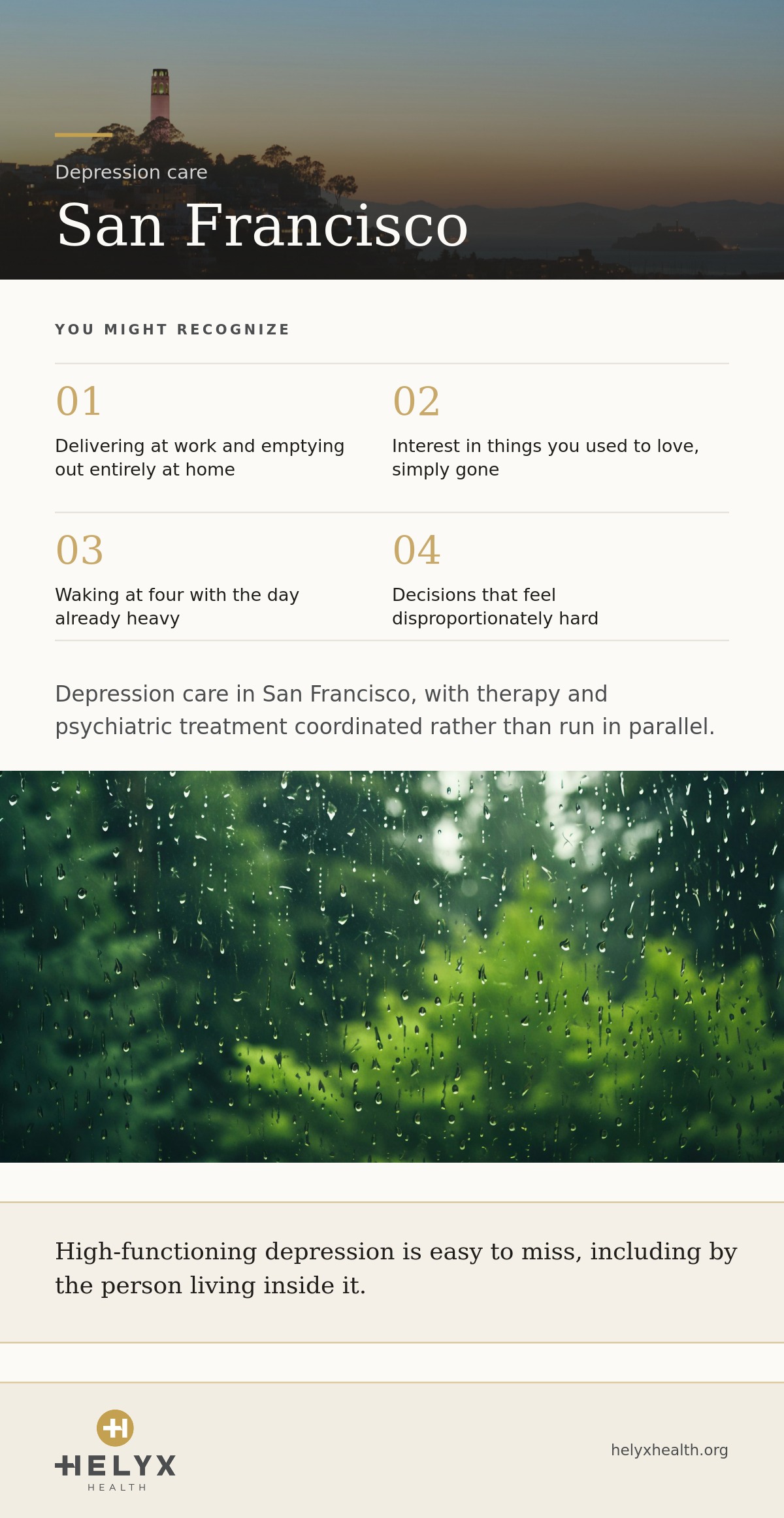 Depression treatment at Helyx Health in San Francisco, showing what patients often recognize