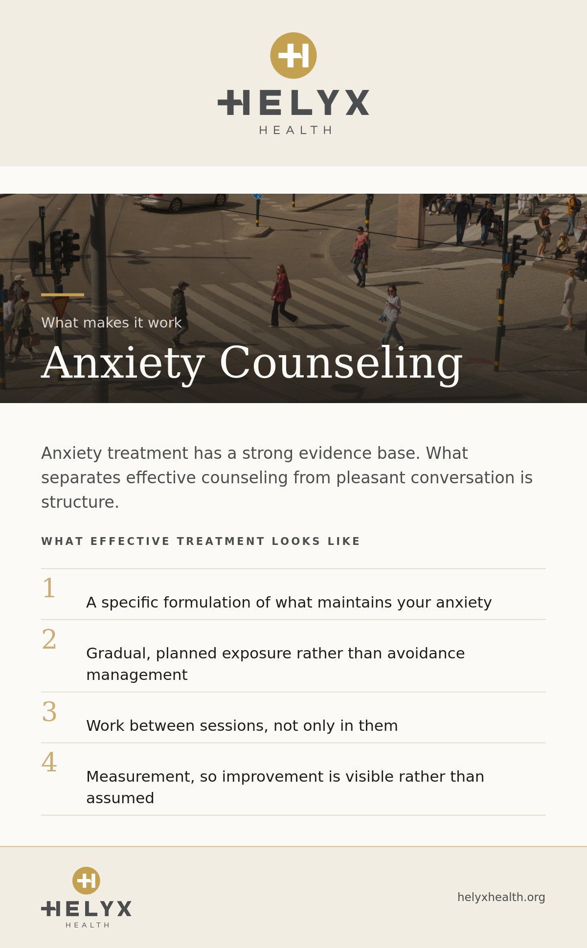 Anxiety counseling at Helyx Health, showing the steps involved