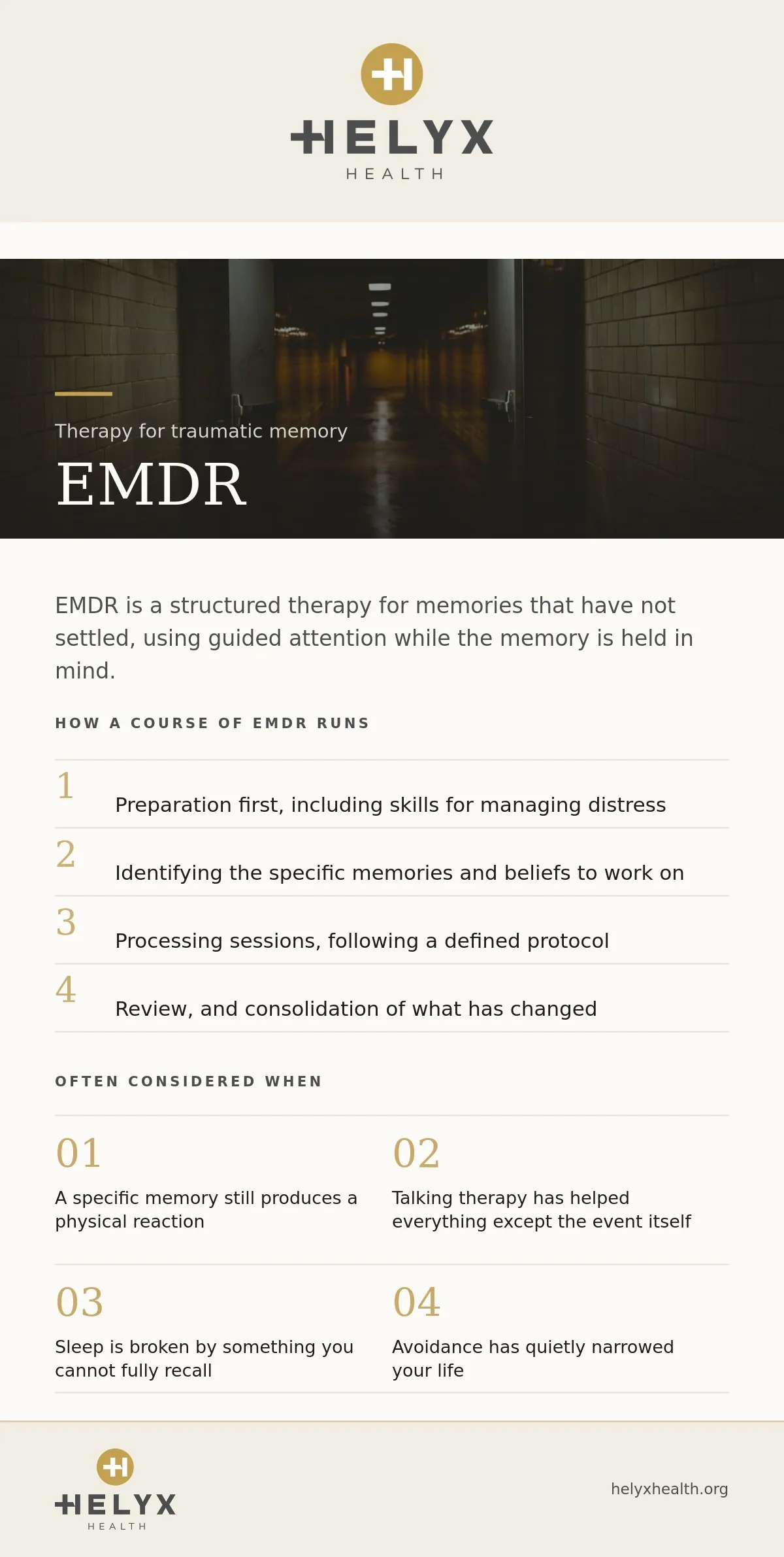 EMDR therapy for trauma at Helyx Health, showing what to expect and what care involves