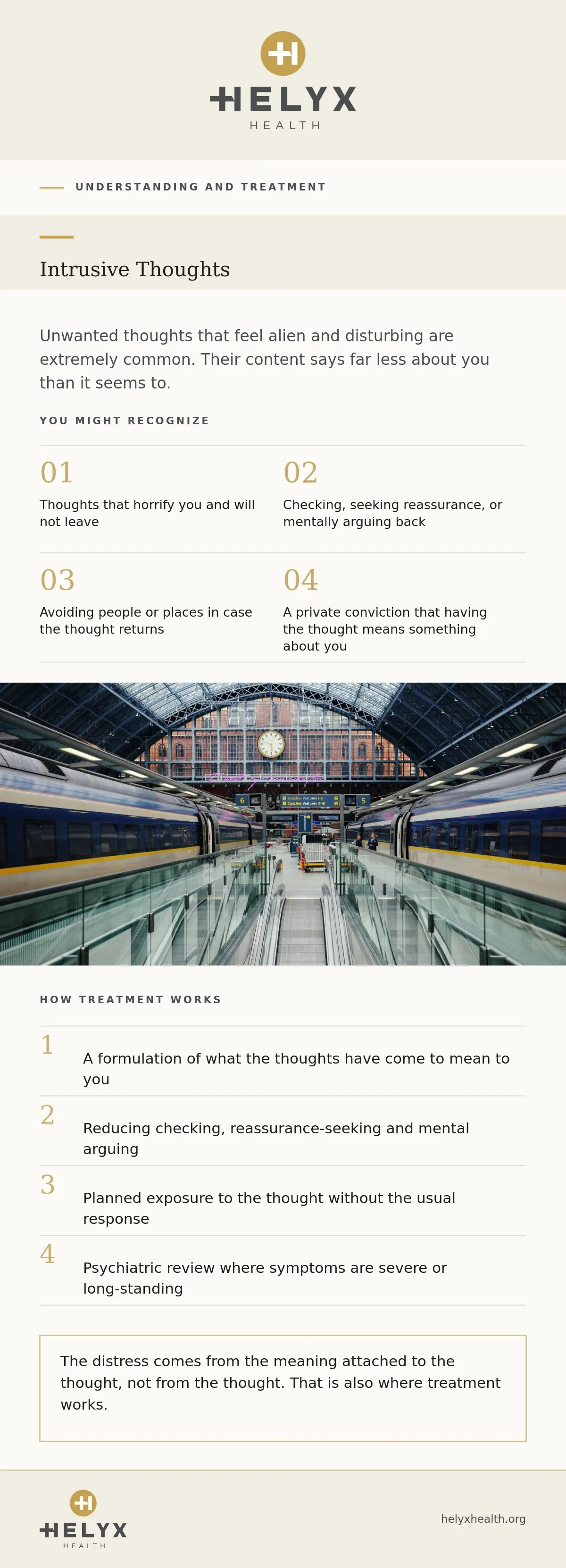 Treatment for intrusive thoughts at Helyx Health, showing what to expect and what care involves