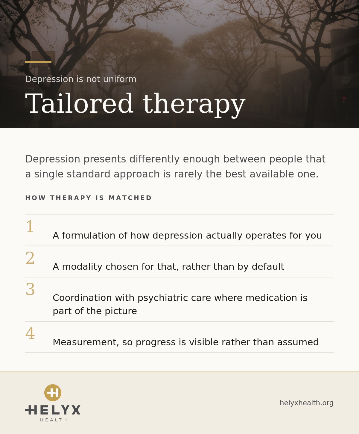 Personalized depression therapy at Helyx Health, showing the steps involved